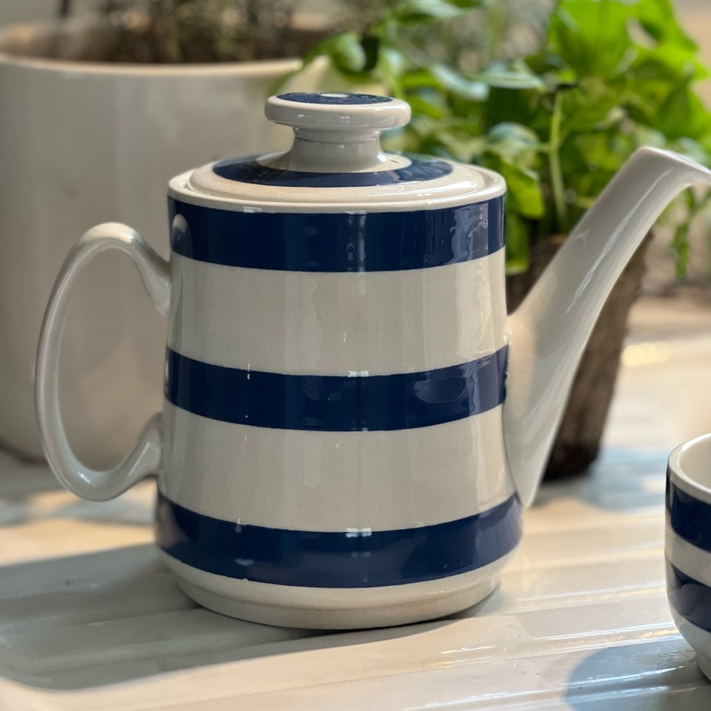 Vintage Ironstone blue and white stripe coffee pot
